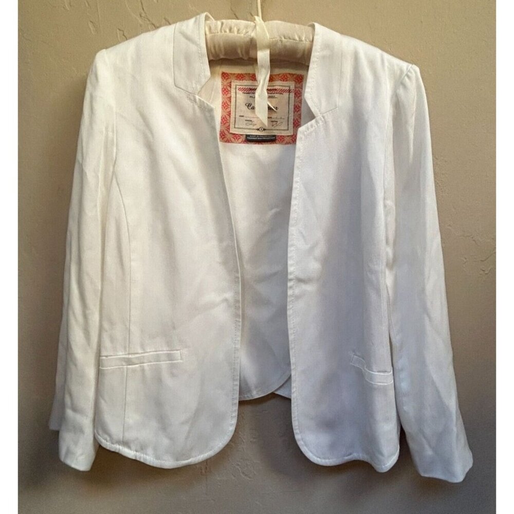 Cartonnier Anthropologie Womens Size 2 White Notch Collar Split Back Open Blazer